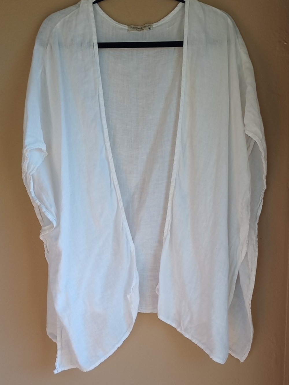 Terzo Millennio Linen White Open Cardigan Beachy Overlay Laggenlook Size M